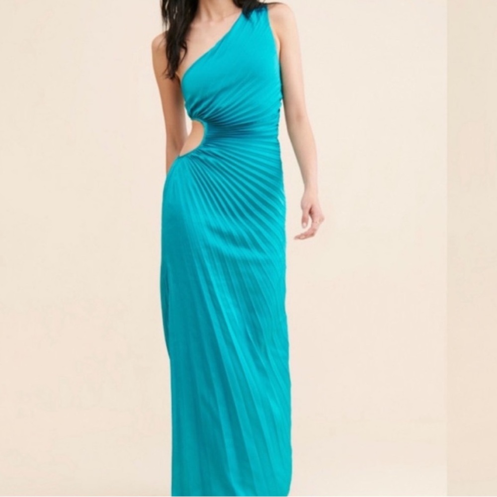 Formal One Shoulder Teal Plissé Dress
